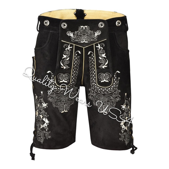 Men Oktoberfest Authentic lederhosen Deer shorts (Black 1) - Picture 3 of 6